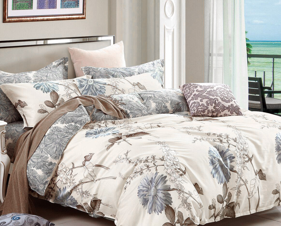 Daisy Silhouette 3 Piece 100% Cotton Bedding Set: Duvet Cover and Two Pillow Shams