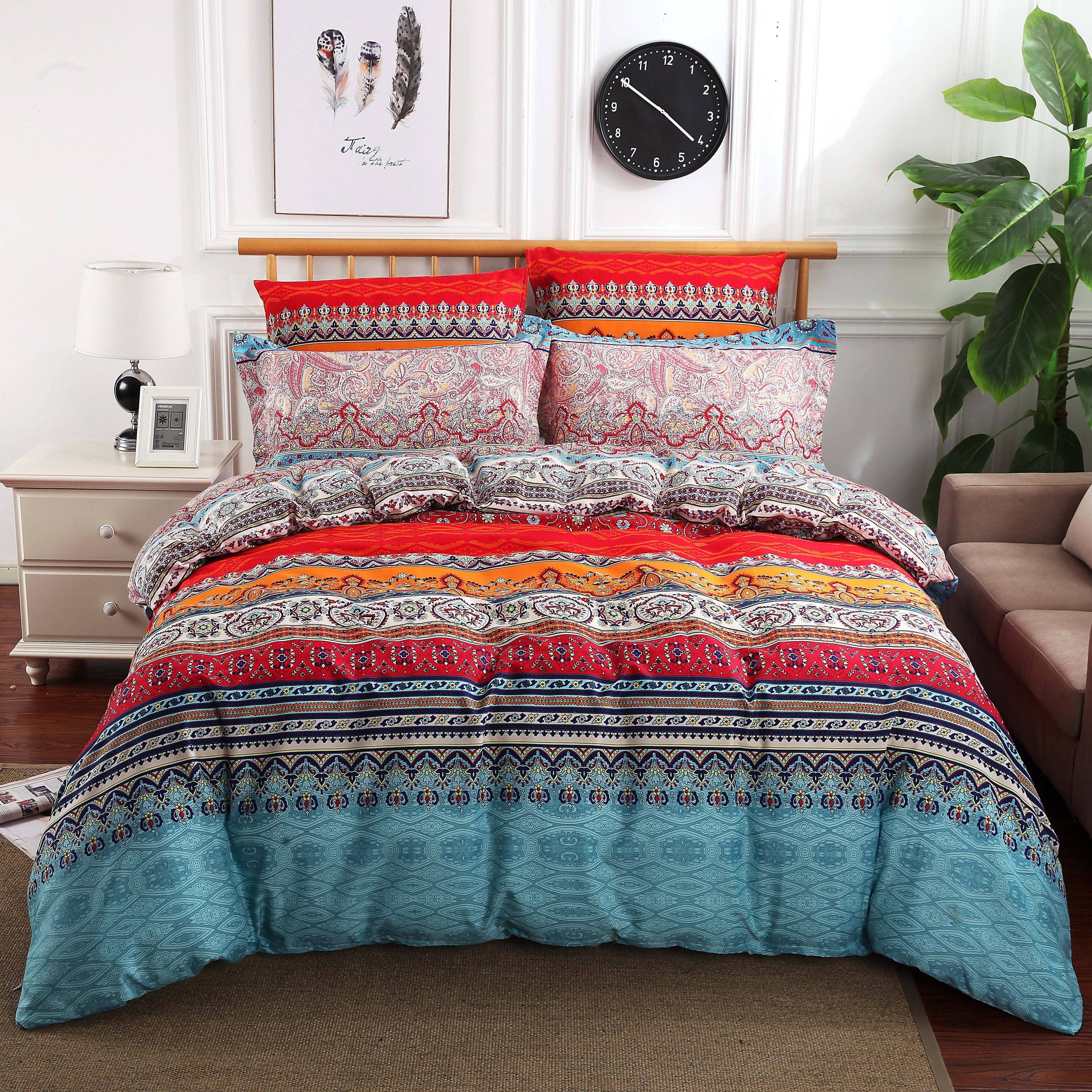 Colorful Boho Mandala Paisley 5-Piece Bedding Set: Duvet Cover and Pillow Shams