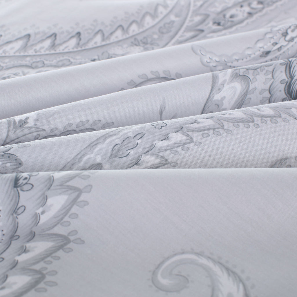 Gray Paisley 100% Cotton Bedding Set: Duvet Cover + Pillow Shams (or + Both Pillow Shams and Pillowcases)