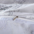 Gray Paisley 100% Cotton Bedding Set: Duvet Cover + Pillow Shams (or + Both Pillow Shams and Pillowcases)