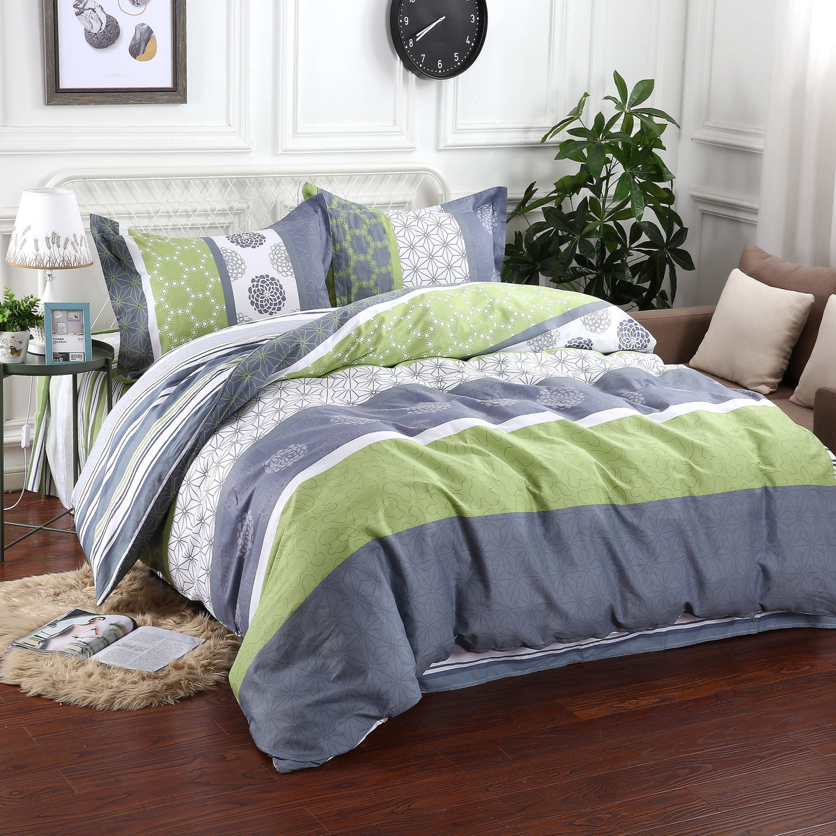 Bulk 2 sets of Serene Full 3pc Duvet Cover Sets and 2 sets of Full 4pc Sheet Sets