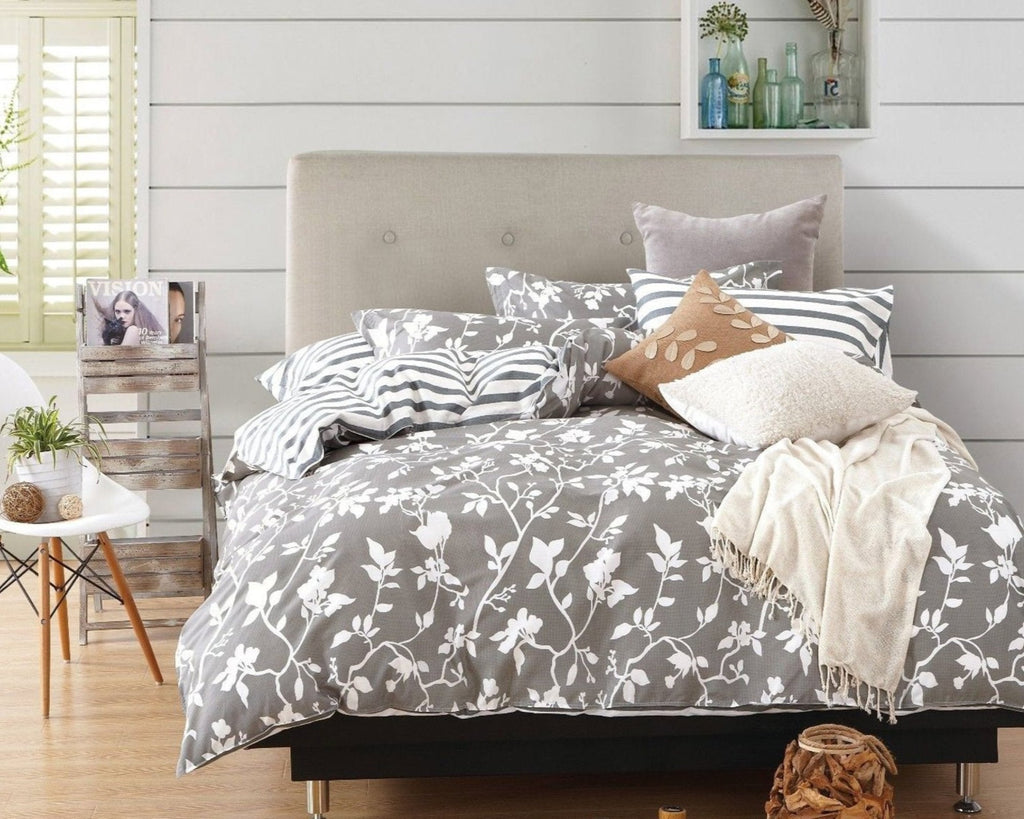 Leafy Vines 3 Piece 100% Cotton Bedding Set: Duvet Cover and Pillow Shams