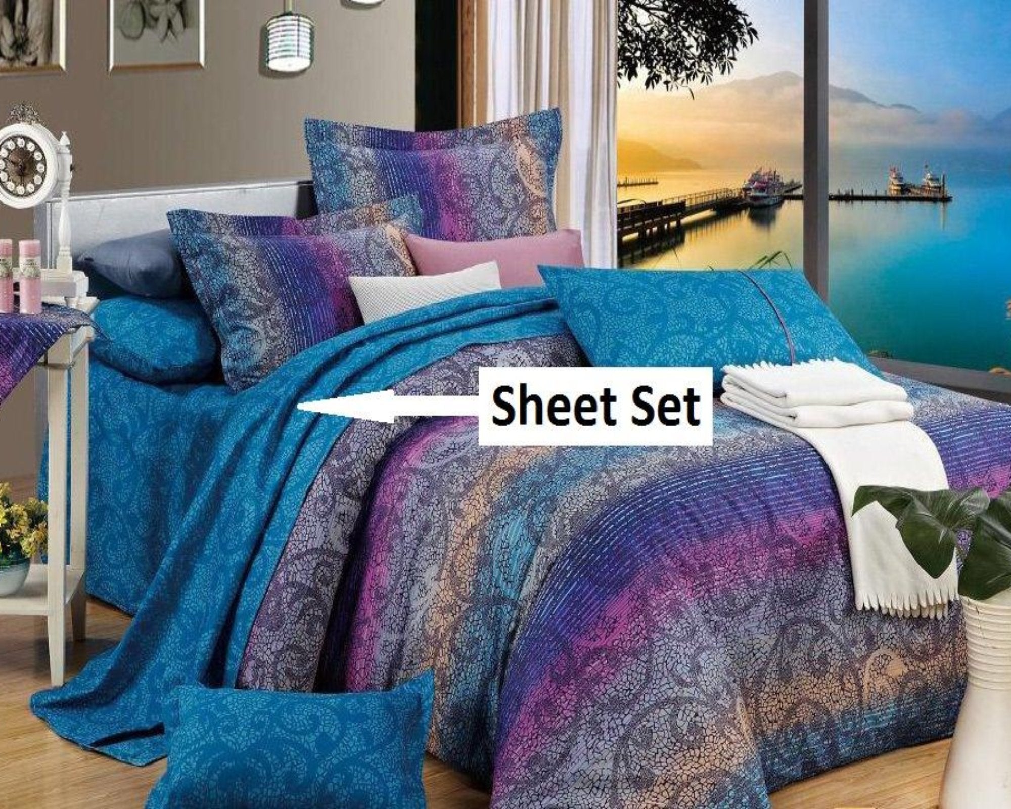 Fantasia 100% Cotton Sheet Set: Fitted Sheet, Flat Sheet and Two Pillowcases