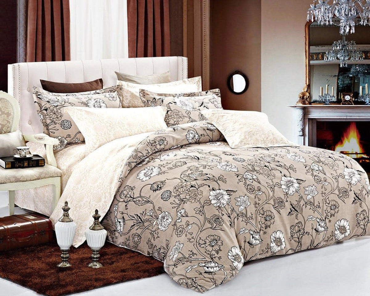 Leaves & Gray 3-Piece Polyester Bedding Set: Duvet Cover and Pillow Shams